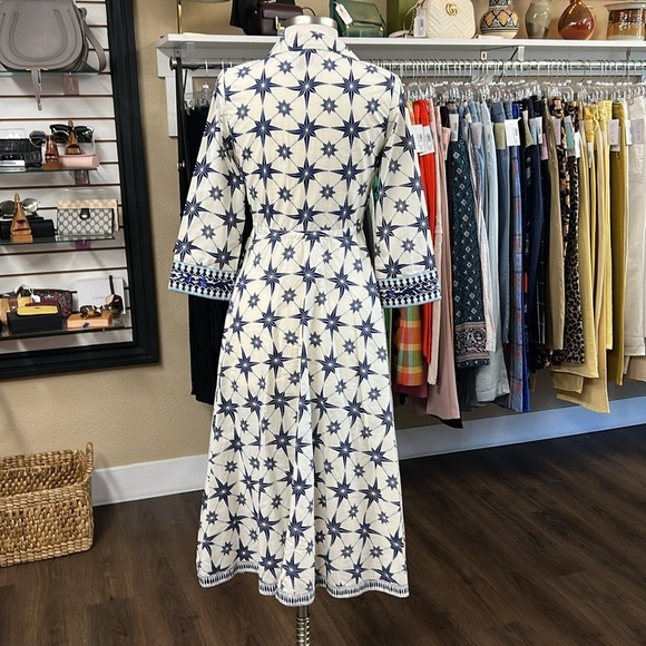 Le Sirenuse Positano NWT Lucy Blue Starburst Printed Cotton Sun Dress Size 38/2 - Picture 5 of 8